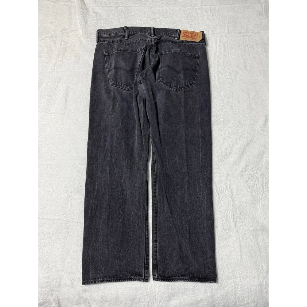Levis 501 Jeans Mens 37x28 Black Straight Button Fly Mid Rise Dark Wash‎ Denim